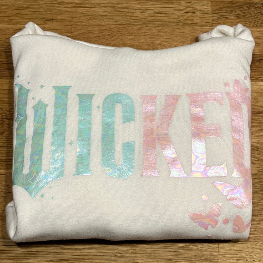 Wicked from Paul Tazewell Cream Hoodie w/ Green & Pink Pastel Graphics Girls Lg - Picture 16 of 16